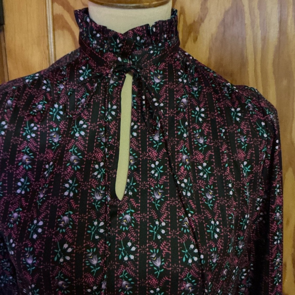 Vtg 70s Puccini black floral top - Picture 4 of 12